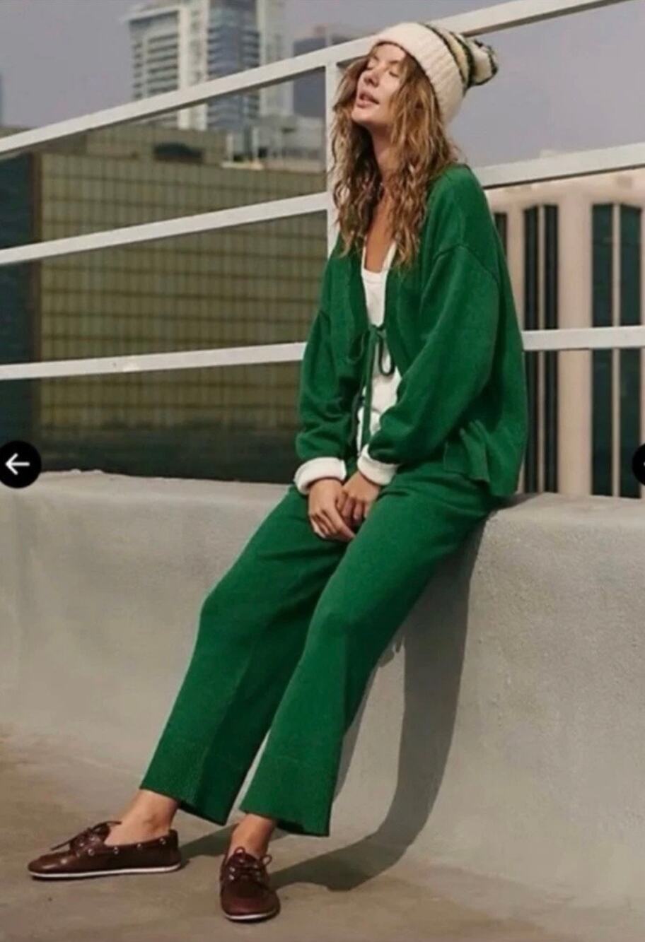 Free People Beach Solar Cardigan Pants Set Women’s XS Green 2 Piece EUC